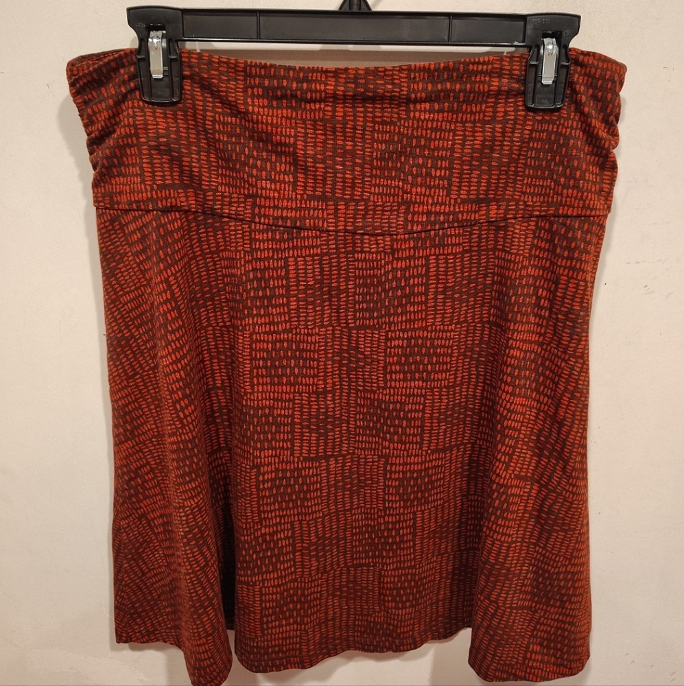 Toad & Co Red & Brown Print A-Line Chaka Mini Skirt Sz M Tencel Organic Cotton